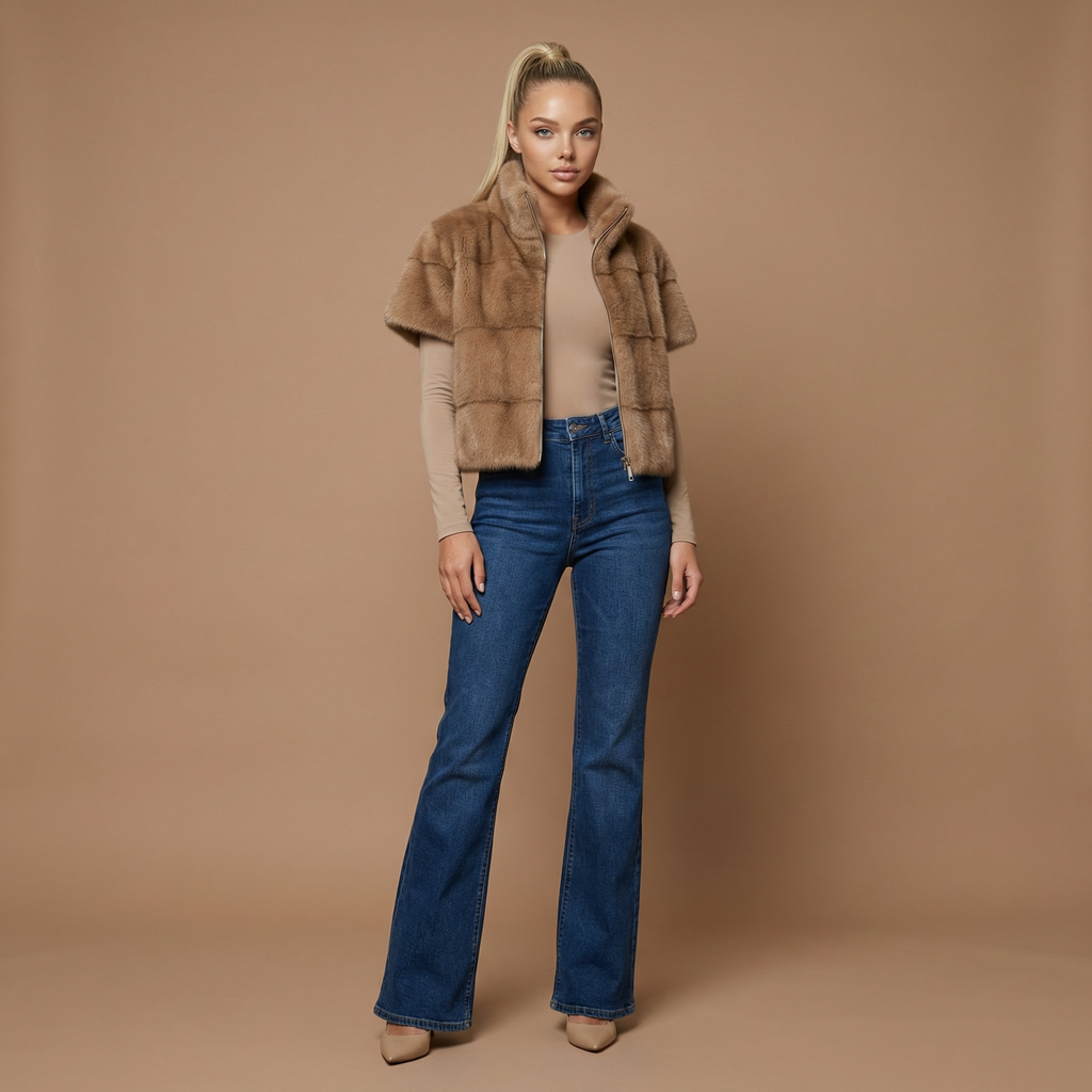 Nola – Faux Fur Short Sleeve Jacket with Zip