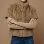 Nola – Faux Fur Short Sleeve Jacket with Zip